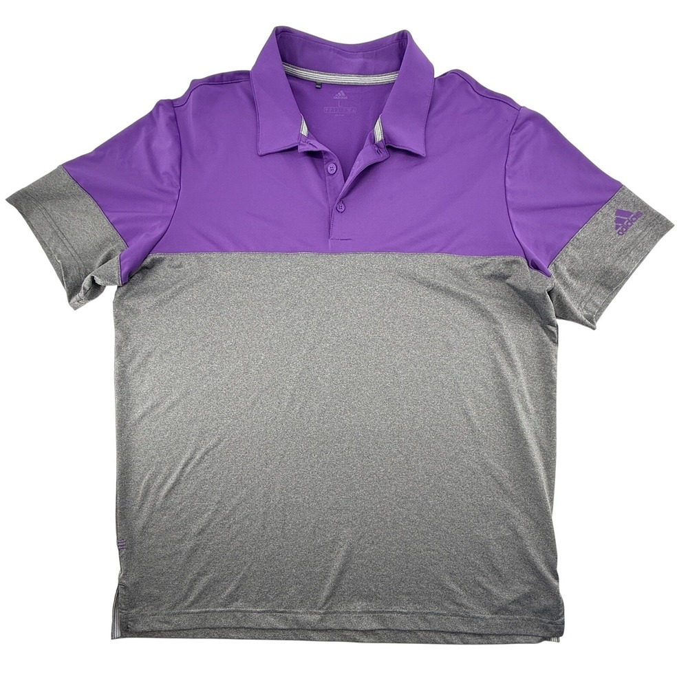 Adidas Golf Polo Mens Large Purple Gray Colorblock Gradient Performance Shirt